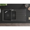 Mexen Andres granieten gootsteen 1,5-komor met afdruiprek en keukenkraan Flora, zwart gespikkeld - 6515-76-670401-07-B