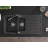 Mexen Andres 1,5-Schüssel Granitspüle mit Abtropffläche und Küchenarmatur Flora, schwarz gesprenkelt - 6515-76-670401-08
