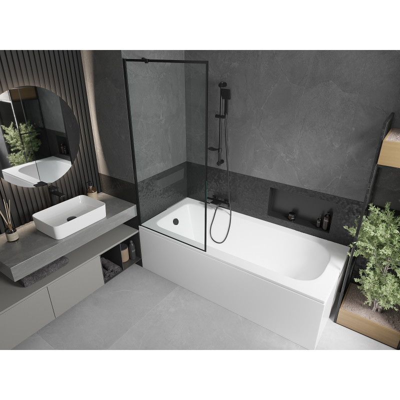 Mexen Vega pravokutna kada 180 x 80 cm s oblogom i 1-krilnim paravanom 80 cm, crni uzorak - 550118080X9508007070