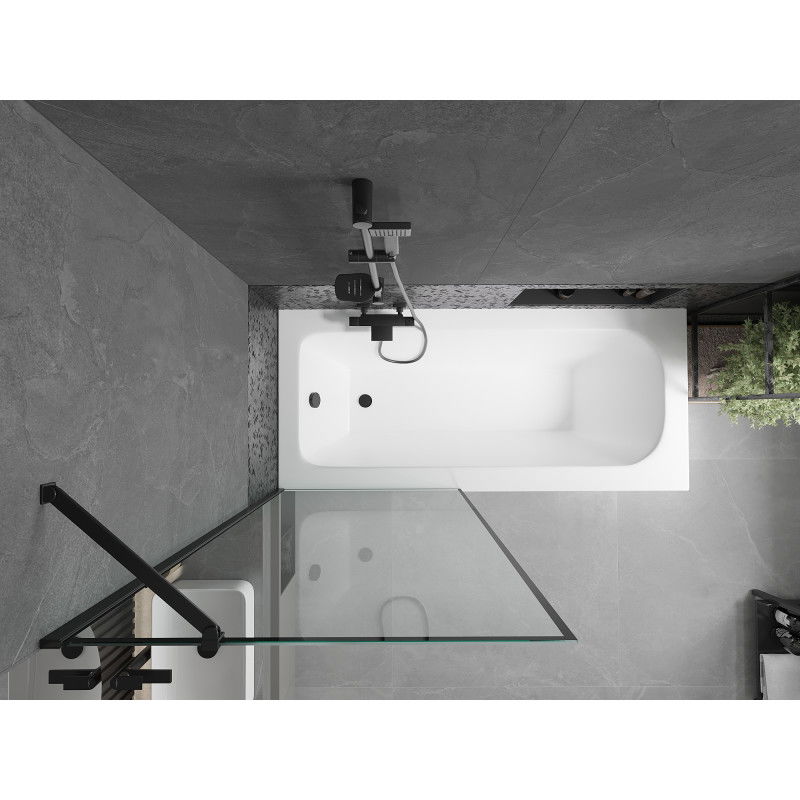 Mexen Vega Rechteckige Badewanne 180 x 80 cm mit Verkleidung und 1-flügeliger Abtrennung 80 cm, schwarzes Muster