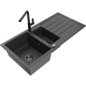 Mexen Andres granite 1.5-bowl sink with drainer and Flora kitchen tap, black speckled - 6515-76-670401-70-B