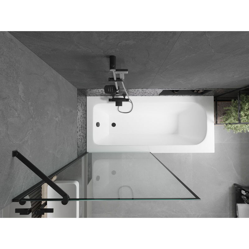 Mexen Vega banheira retangular 180 x 80 cm com painel e divisória de 1 folha 90 cm, padrão preto - 550118080X9509007070