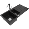 Mexen Andres fregadero de granito 1,5 cubetas con escurridor y grifo de cocina Flora, negro - 6515-77-670401-07