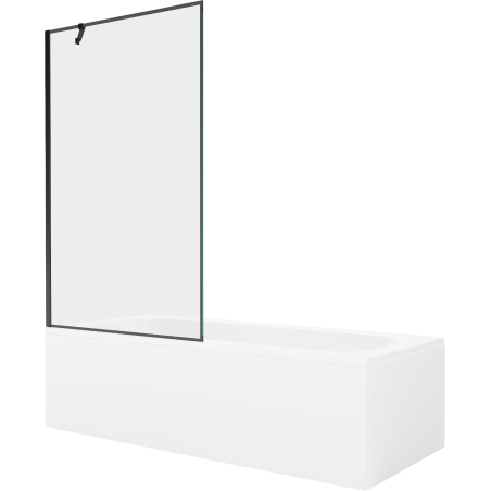 Mexen Vega wanna prostokątna 180 x 80 cm z obudową i parawanem 1-skrzydłowym 100 cm, czarny wzór - 550118080X9510007070