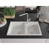 Mexen Tomas granite sink 2-chamber with Flora kitchen tap, white - 6516-20-670401-00
