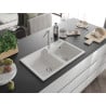 Mexen Tomas granite sink 2-chamber with Flora kitchen tap, white - 6516-20-670401-00