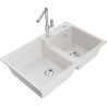 Mexen Tomas granite sink 2-chamber with Flora kitchen tap, white - 6516-20-670401-00