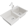 Mexen Tomas granite sink with 2 bowls and Flora kitchen tap, white - 6516-20-670401-02