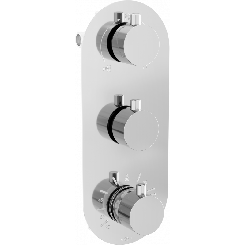 Mexen Kai kolmeulostuloisella termostaattisella kylpyamme-suihkusekoittajalla, kromi - 77603-00