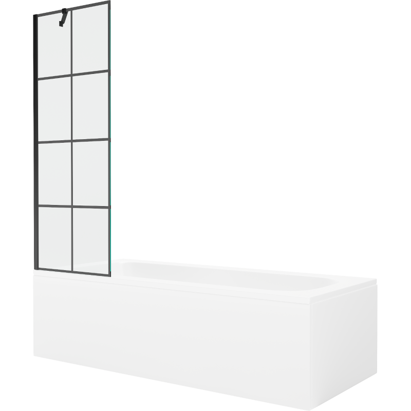 Mexen Vega bañera rectangular 180 x 80 cm con revestimiento y mampara de 1 hoja 60 cm, diseño negro - 550118080X9506007077