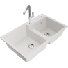Mexen Tomas 2-bowl granite sink with Flora kitchen faucet, white - 6516-20-670401-06