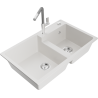 Mexen Tomas Granite Kitchen Sink 2-Bowl with Flora Kitchen Mixer, White - 6516-20-670401-06