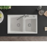 Mexen Tomas 2-bowl granite sink with Flora kitchen faucet, white - 6516-20-670401-06