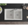 Mexen Tomas Granite Kitchen Sink 2-Bowl with Flora Kitchen Mixer, White - 6516-20-670401-06