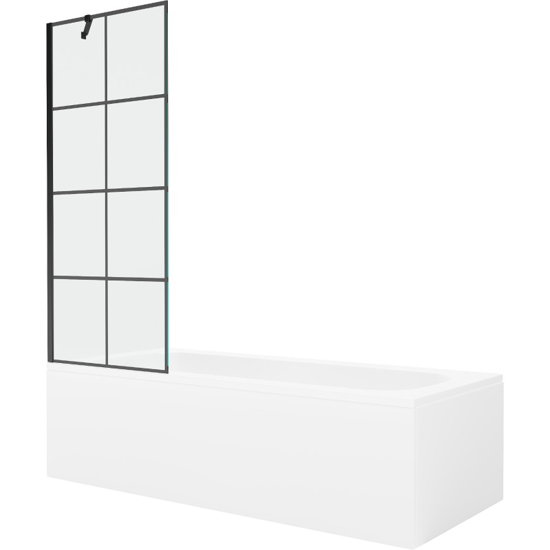 Mexen Vega wanna prostokątna 180 x 80 cm z obudową i parawanem 1-skrzydłowym 70 cm, czarny wzór - 550118080X9507007077