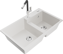 Mexen Tomas Granit Spullsteen 2-Kummer mat Kichenkran Flora, wäiss - 6516-20-670401-07