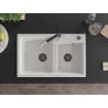 Mexen Tomas granite sink 2-bowl with Flora kitchen tap, white - 6516-20-670401-07-B