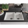 Mexen Tomas granite kitchen sink 2-chamber with Flora kitchen tap, white - 6516-20-670401-70-B