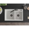 Mexen Tomas granite kitchen sink 2-chamber with Flora kitchen tap, white - 6516-20-670401-70-B