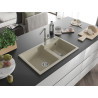 Mexen Tomas granieten gootsteen met 2 kamers en keukenmengkraan Flora, beige - 6516-69-670401-00