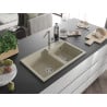 Mexen Tomas granite sink double bowl with Flora kitchen tap, beige - 6516-69-670401-00