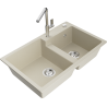 Mexen Tomas granite sink 2-chamber with kitchen faucet Flora, beige - 6516-69-670401-00