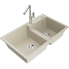 Mexen Tomas granite sink double bowl with Flora kitchen tap, beige - 6516-69-670401-00