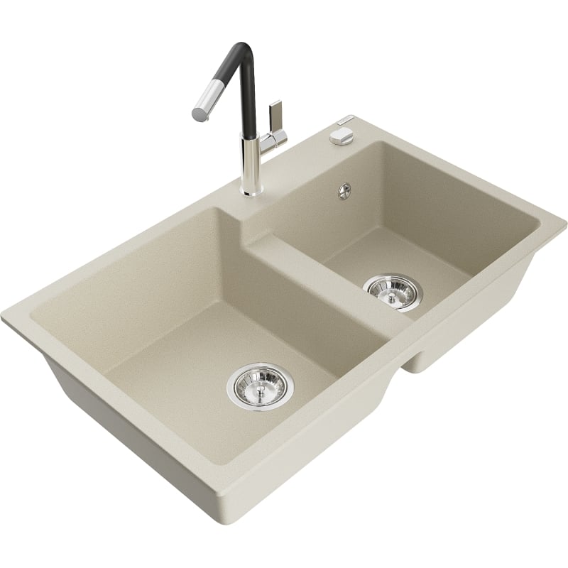 Mexen Tomas Granitspüle 2-Komponenten mit Küchenarmatur Flora, beige - 6516-69-670401-07