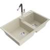 Mexen Tomas granieten gootsteen met 2 kamers en keukenkraan Flora, beige - 6516-69-670401-07