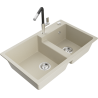 Mexen Tomas Granitspüle 2-Kammer mit Küchenarmatur Flora, beige - 6516-69-670401-07