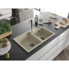 Mexen Tomas fregadero de granito de 2 compartimentos con grifo de cocina Flora, beige - 6516-69-670401-07-B
