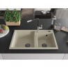 Mexen Tomas granite sink with 2 bowls and Flora kitchen tap, beige - 6516-69-670401-07-B