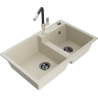 Mexen Tomas granite sink with 2 bowls and Flora kitchen tap, beige - 6516-69-670401-07-B