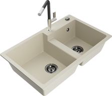 Mexen Tomas lavello in granito a 2 vasche con miscelatore cucina Flora, beige - 6516-69-670401-07-B