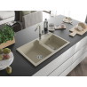 Mexen Tomas 2-teilige Granitspüle mit Küchenarmatur Flora, beige - 6516-69-670401-09