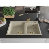 Mexen Tomas fregadero de granito de 2 senos con grifo de cocina Flora, beige - 6516-69-670401-57-G