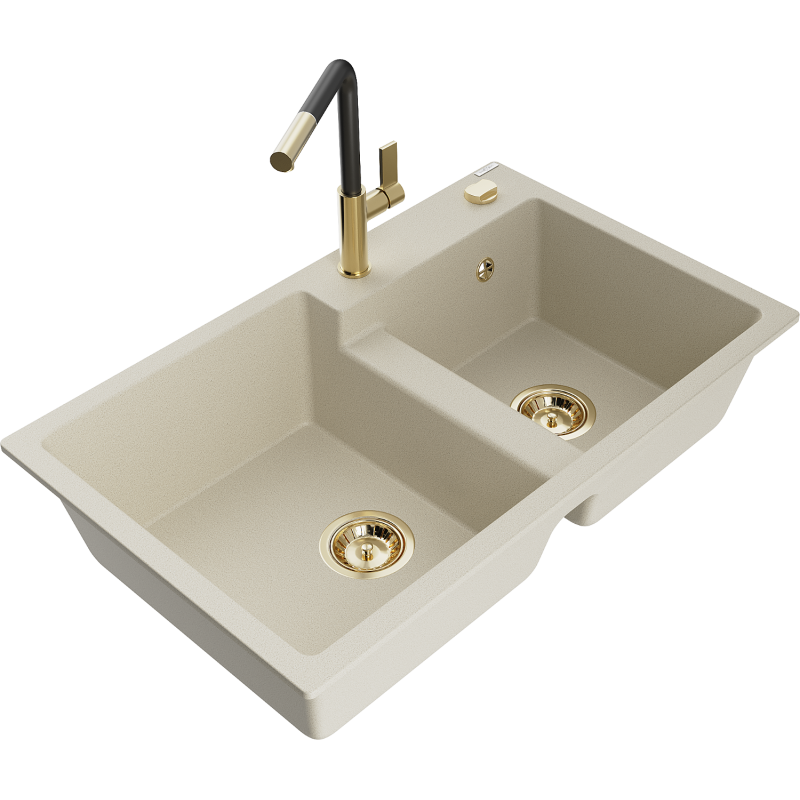 Mexen Tomas 2-osastoinen graniittiallas keittiöhanalla Flora, beige - 6516-69-670401-57-G