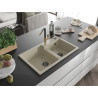 Mexen Tomas granit gootsteen 2-kamer met keukenkraan Flora, beige - 6516-69-670401-57-B