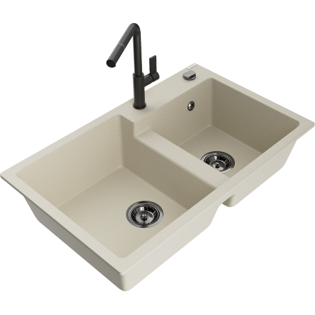 Mexen Tomas Granit-Spüle 2 Kammern mit Küchenarmatur Flora, beige - 6516-69-670401-70-B