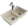 Mexen Tomas 2-chamber granite kitchen sink with Flora kitchen tap, beige - 6516-69-670401-70-B