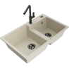 Mexen Tomas granieten spoelbak met 2 kamers en keukenmengkraan Flora, beige - 6516-69-670401-70-B