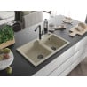 Mexen Tomas 2-chamber granite kitchen sink with Flora kitchen tap, beige - 6516-69-670401-70-B