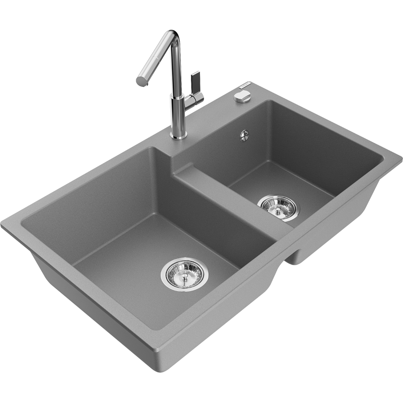 Mexen Tomas Granit- 2-Kummer-Spullsteen mat Kichenkraan Flora, gro - 6516-71-670401-00