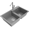 Mexen Tomas 2-bowl granite kitchen sink with Flora tap, grey - 6516-71-670401-00