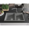 Mexen Tomas granite 2-bowl sink with Flora kitchen tap, grey - 6516-71-670401-06