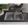 Mexen Tomas 2-Kammer Granitspüle mit Küchenarmatur Flora, grau - 6516-71-670401-57-G