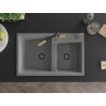 Mexen Tomas fregadero de granito de 2 compartimentos con grifo de cocina Flora, gris - 6516-71-670401-57-B