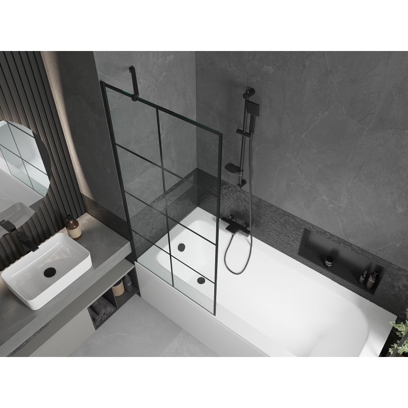 Mexen Vega rectangular bath 180 x 80 cm with enclosure and 1-wing screen 80 cm, black pattern - 550118080X9508007077