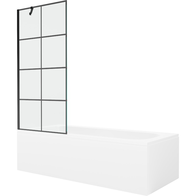 Mexen Vega rechthoekig bad 180 x 80 cm met ombouw en 1-delige scherm 80 cm, zwart patroon - 550118080X9508007077