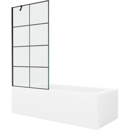 Mexen Vega Rechteckige Badewanne 180 x 80 cm mit Verkleidung und 1-flügeliger Trennwand 90 cm, schwarzes Muster